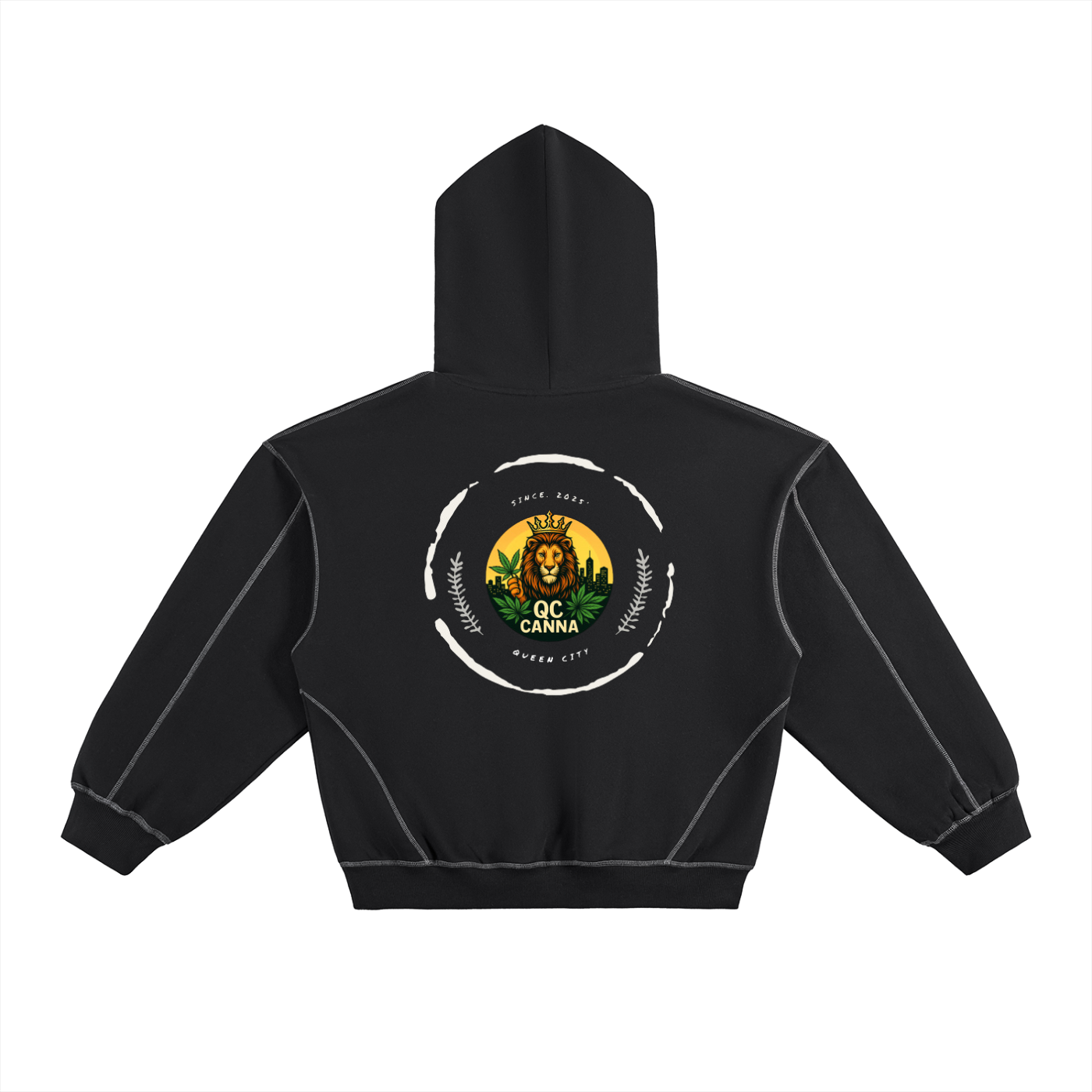 Contrast-Stitched Boxy Fleece Hoodie ODMPOD