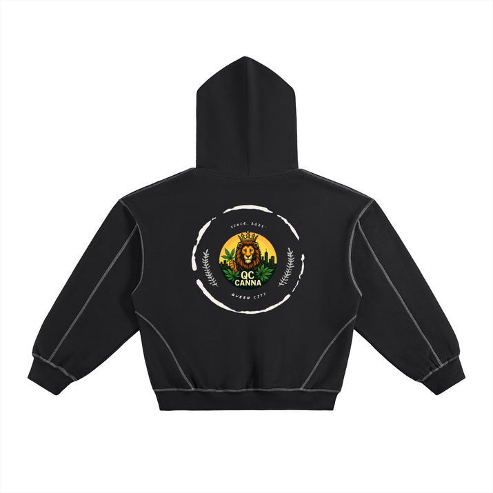 Contrast-Stitched Boxy Fleece Hoodie ODMPOD