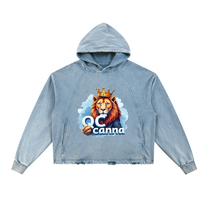 Vintage Washed Frayed-Hem Hoodie ODMPOD