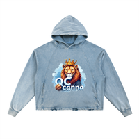 Vintage Washed Frayed-Hem Hoodie ODMPOD